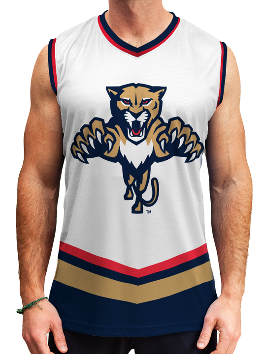 Florida Panthers "Leaping Cat" White Alternate Hockey Tank - ON-MODEL FRONT