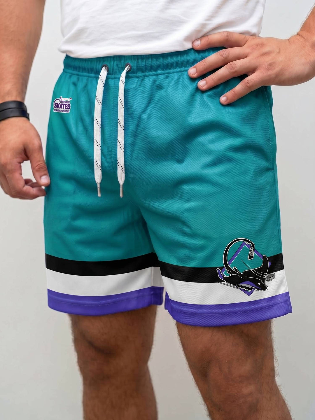  Bench Clearers Oakland Skates Hockey Shorts - MODEL FRONT
