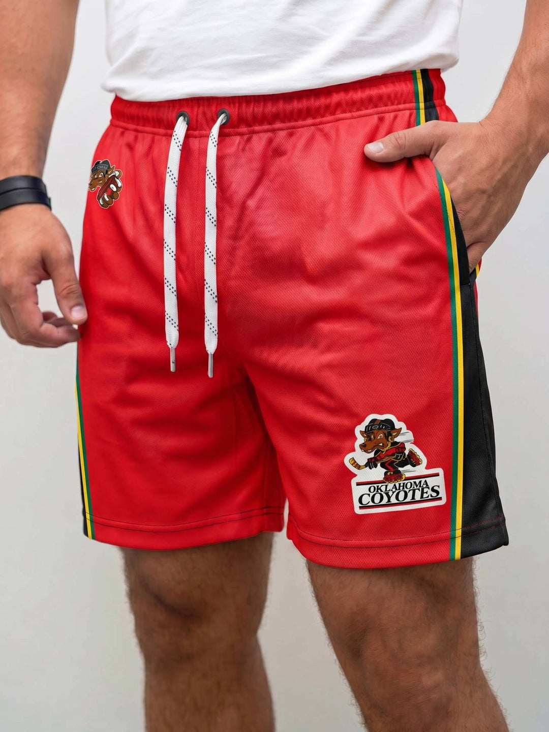  Bench Clearers Oklahoma Coyotes Hockey Shorts - MODEL FRONT