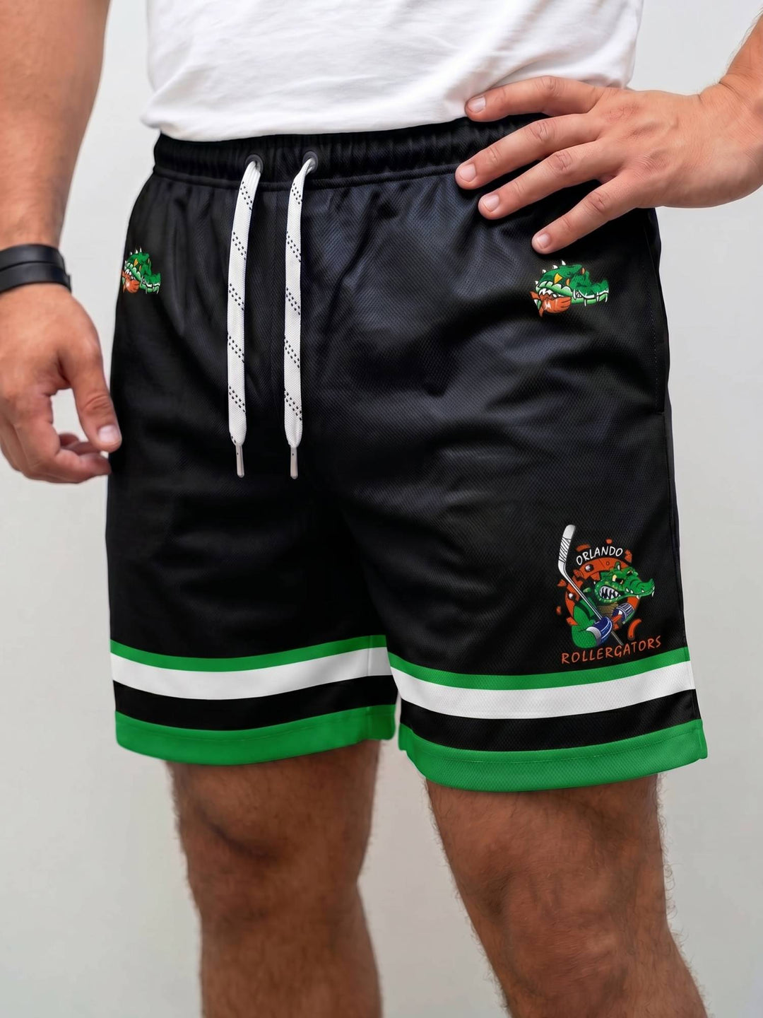  Bench Clearers Orlando Rollergators Hockey Shorts - MODEL FRONT
