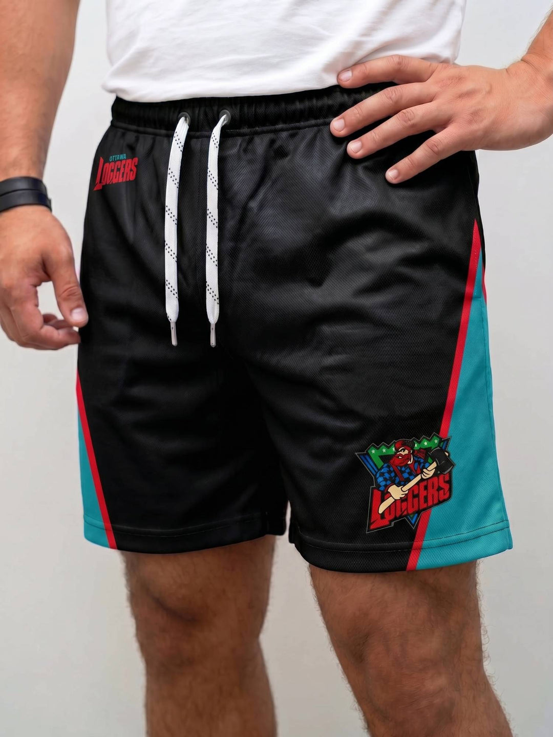  Bench Clearers Ottawa Loggers Hockey Shorts - MODEL FRONT