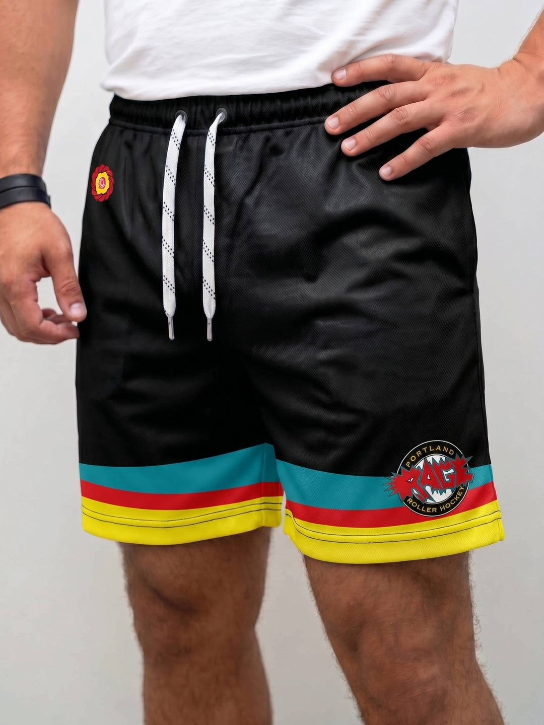  Bench Clearers Portland Rage Alternate Hockey Shorts -  MODEL FRONT