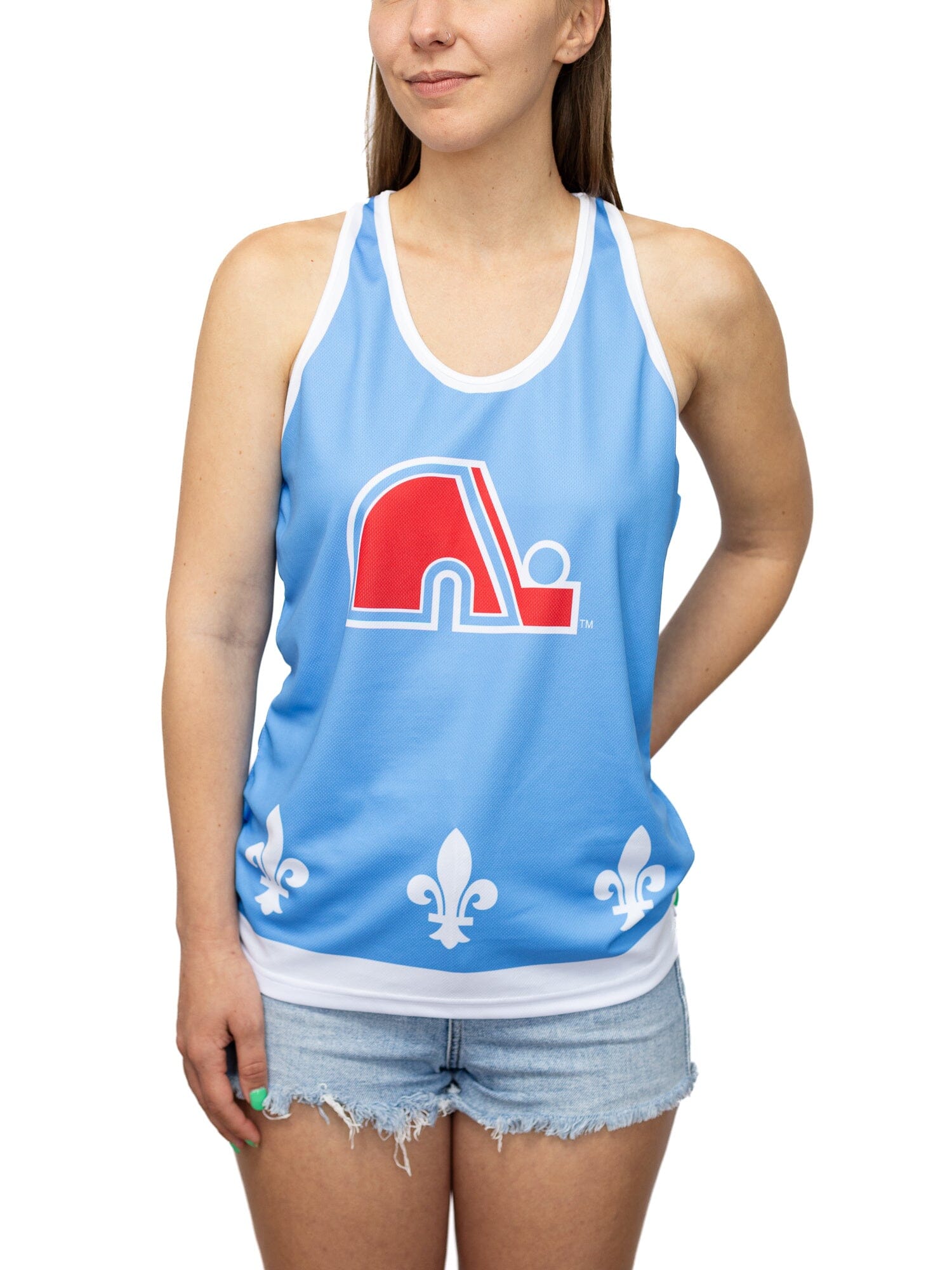 Quebec Nordiques Retro Alternate Women's Racerback Hockey Tank hockey tanks BenchClearers XS Light Blue Polyester