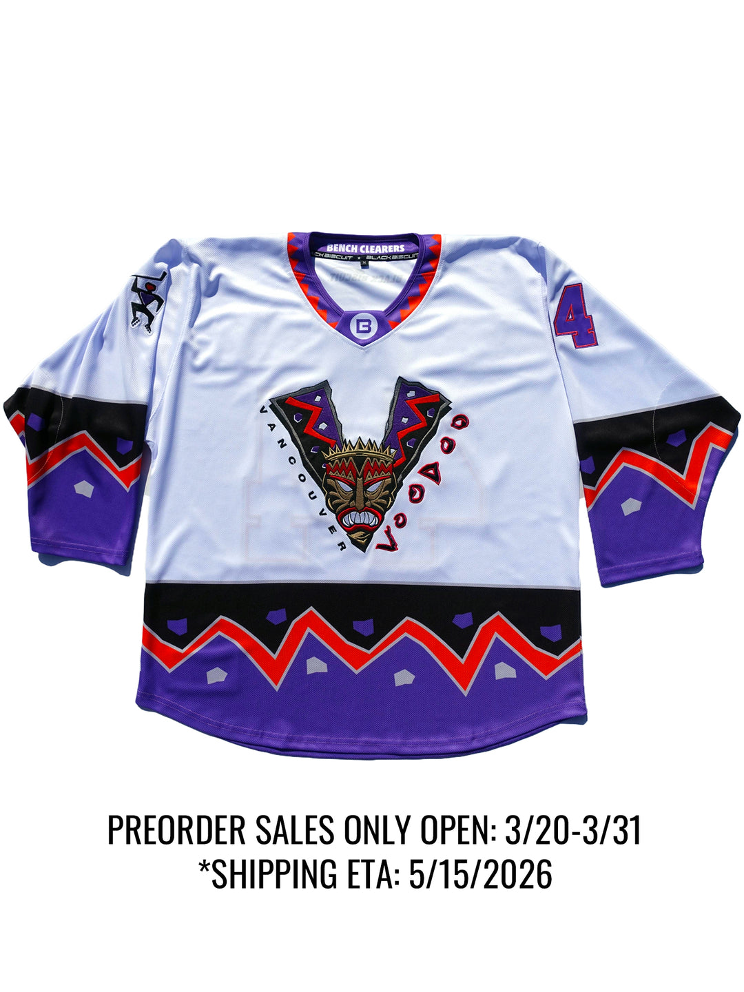 Vancouver Voodoo Away Elite Pro Embroidered Hockey JerseyJOIN WAITLIST* - Front | BenchClearers Hockey Apparel