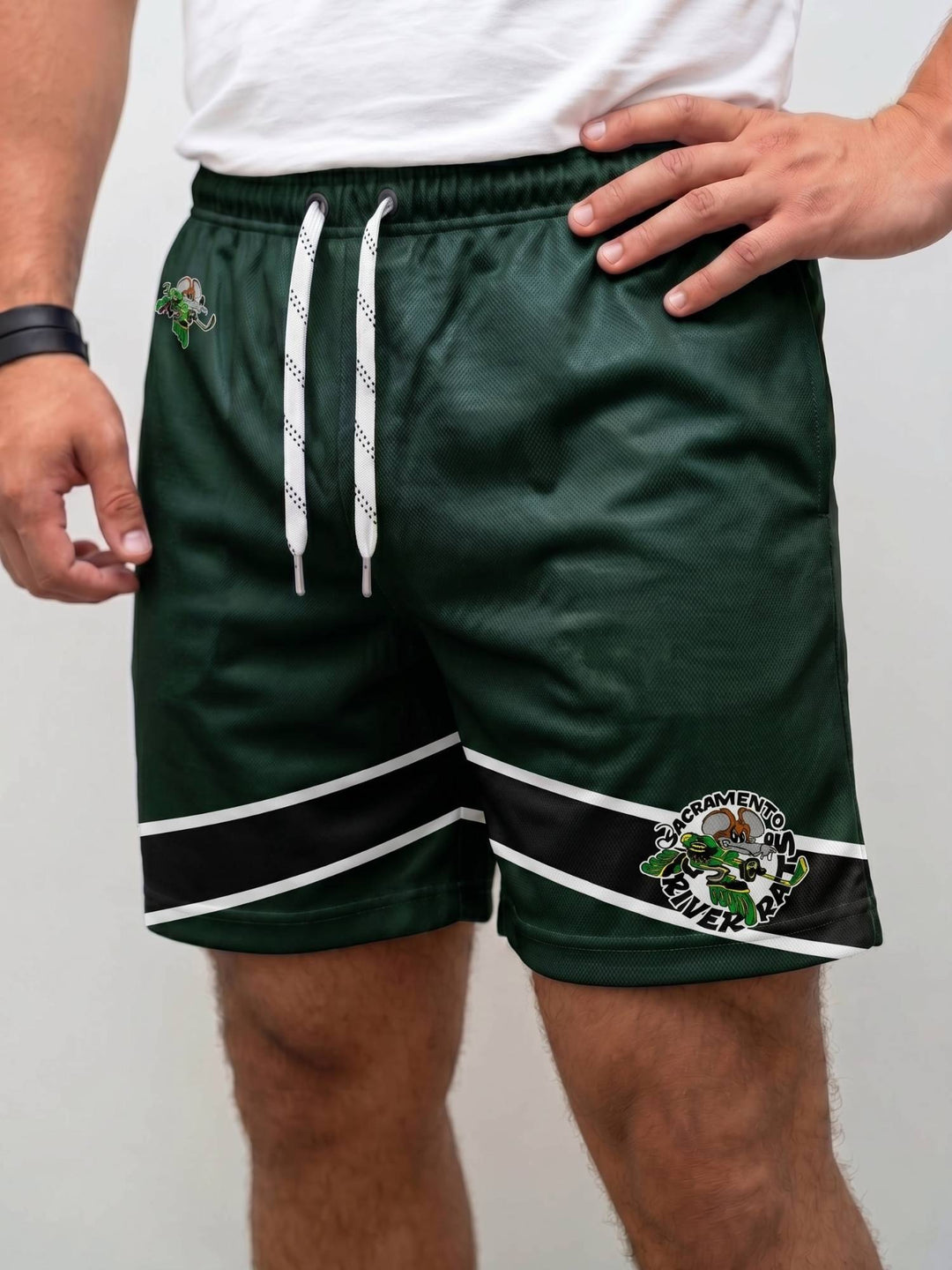  Bench Clearers Sacramento River Rats Hockey Shorts - MODEL FRONT