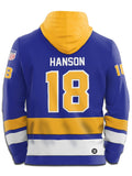 Slapshot Charlestown Chiefs Hanson #18 Blue Hockey Hoodie - back