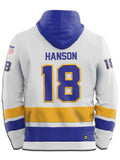 Slapshot Charlestown Chiefs Hanson #18 White Hockey Hoodie - back