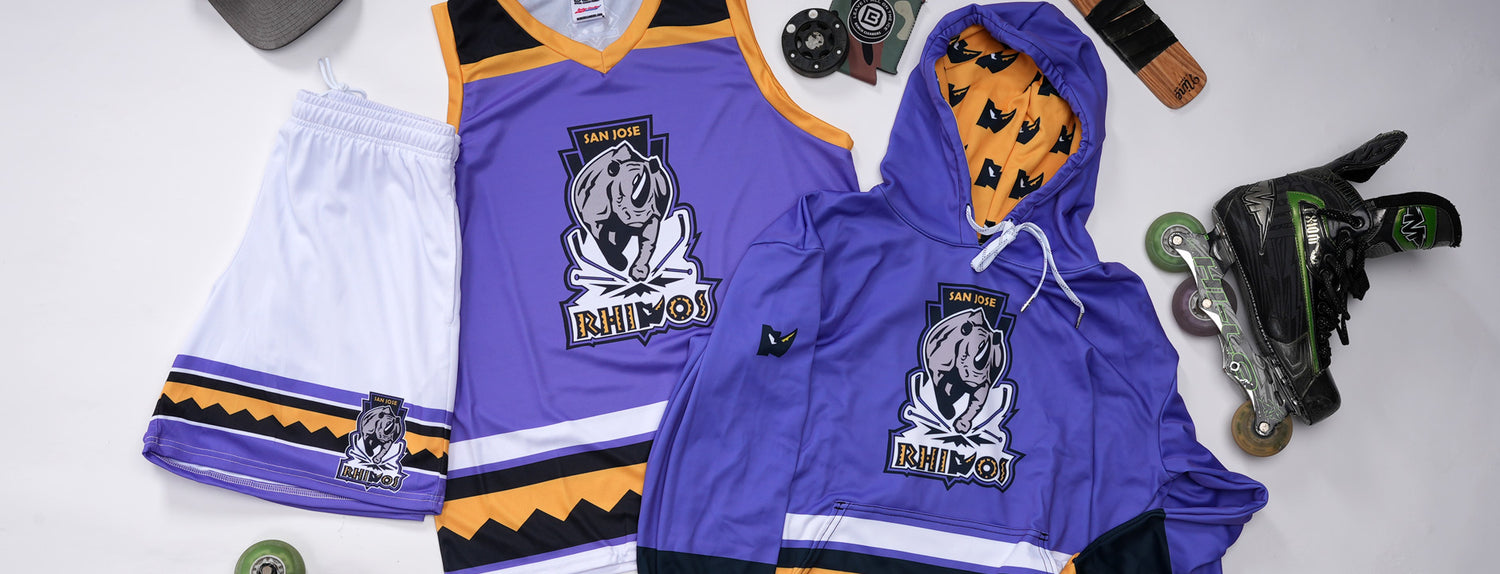 San Jose Rhinos custom roller hockey apparel collection by Bench Clearers
