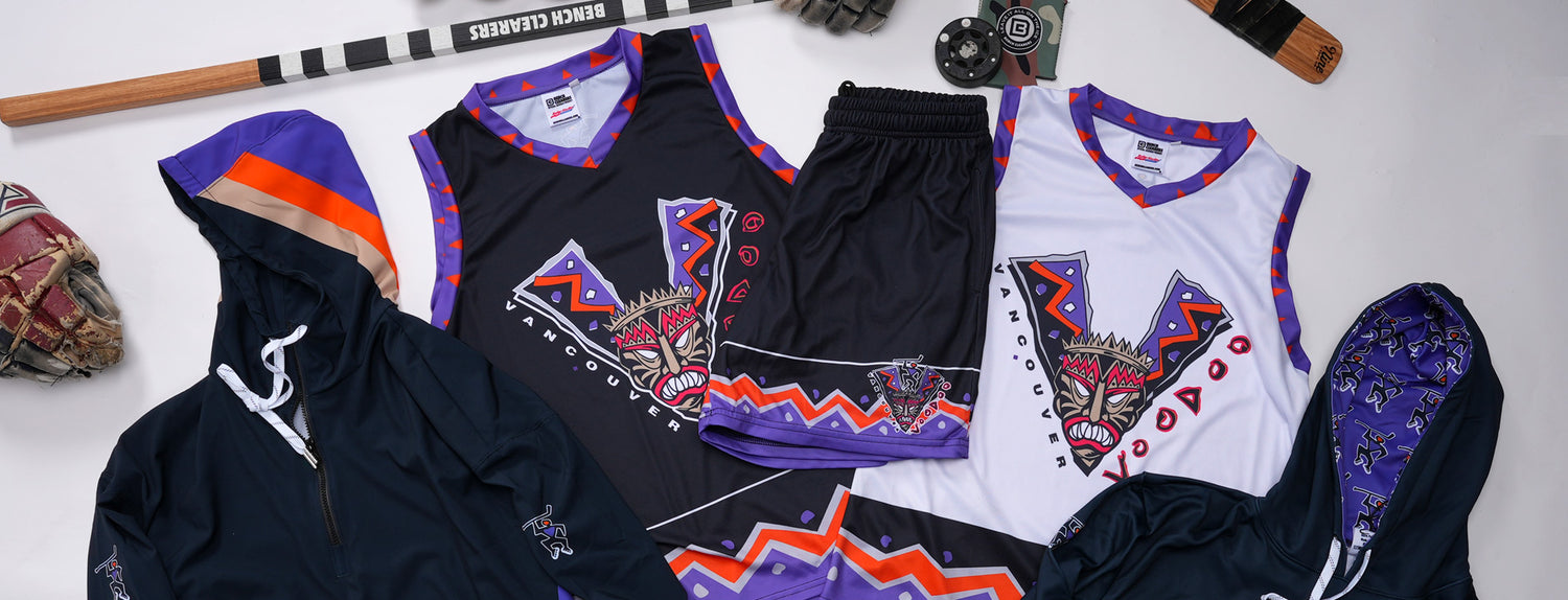 Vancouver Voodoo custom roller hockey apparel collection by Bench Clearers