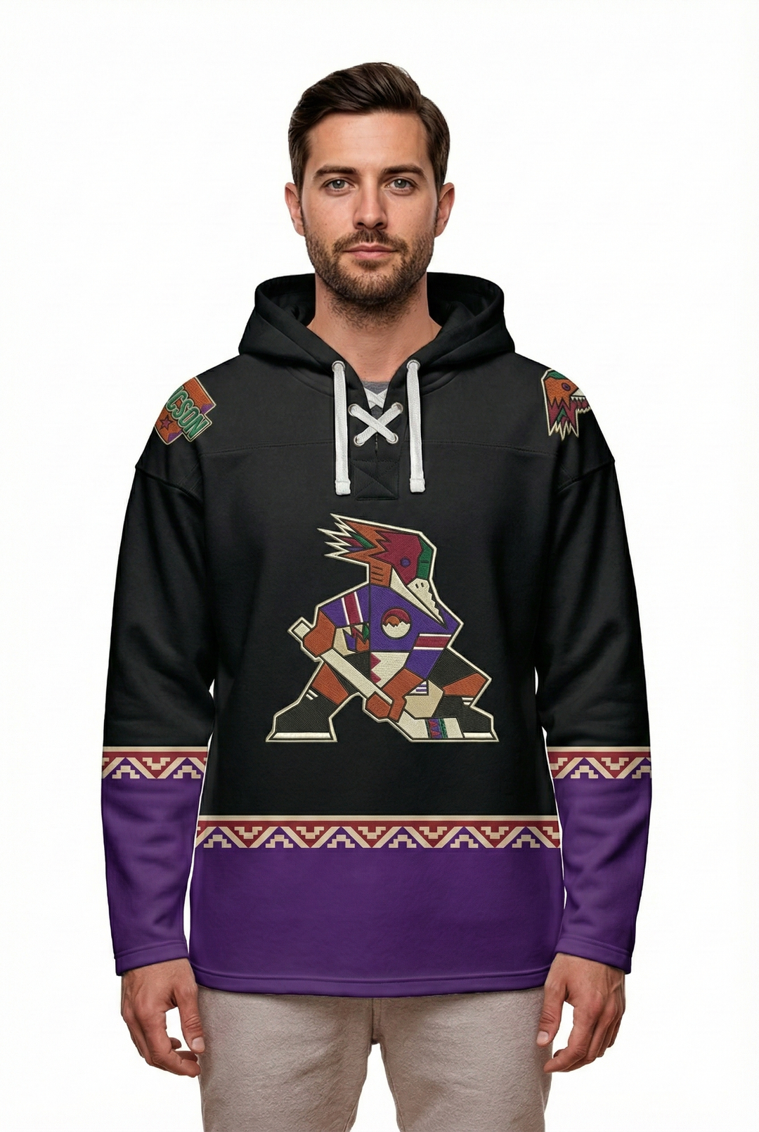 Tucson Roadrunners "Kachina" Alternate AHL Hockey Embroidered Lace Hoodie  - ship by 12/17