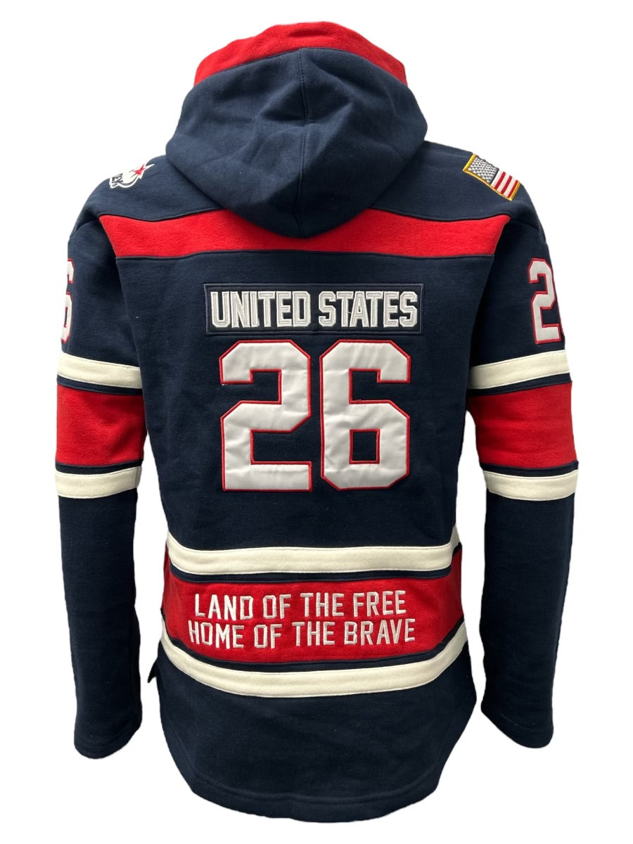 USA Hockey Shield Logo Official Embroidered Navy Lace Hoodie