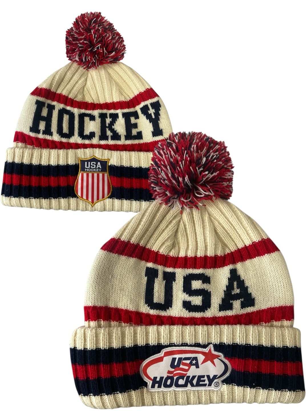 USA Hockey Shield Official Licensed  Vintage White Knit Hat