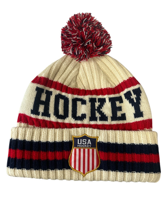 USA Hockey Shield Official Licensed  Vintage White Knit Hat