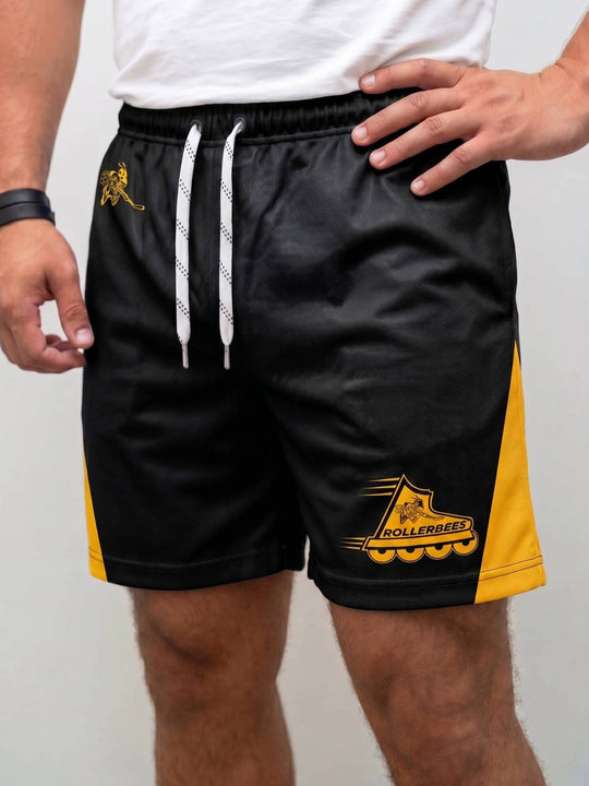  Bench Clearers Utah Rollerbees Alternate Hockey Shorts - MODEL FRONT