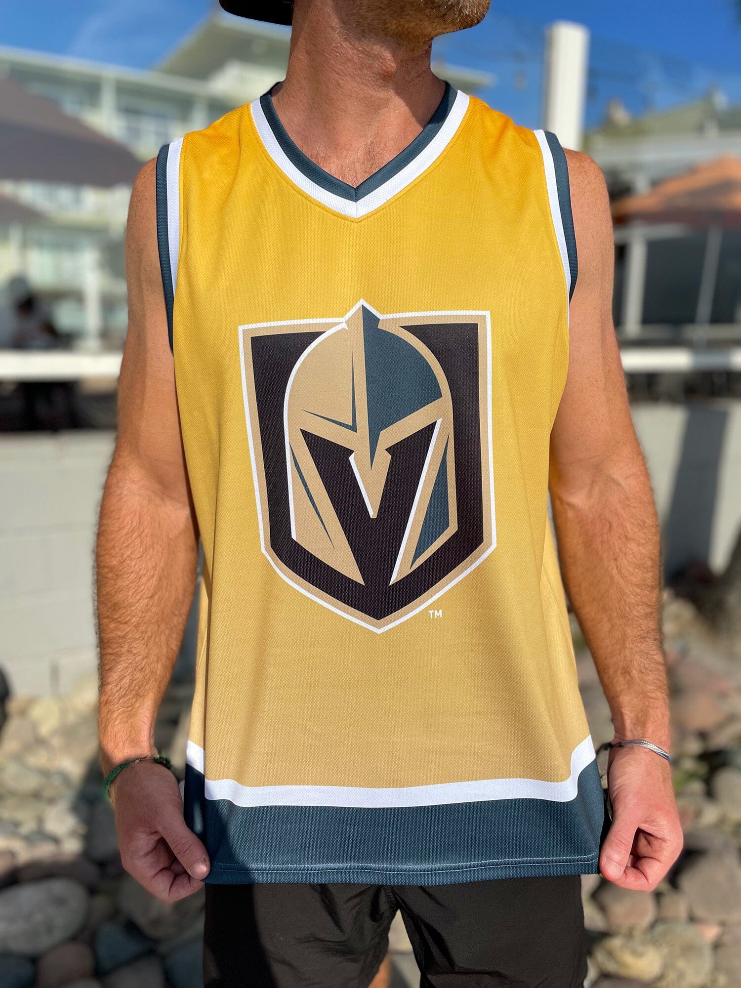 Vegas Golden Knights Championship Gold Ombré Hockey Tank – Bench