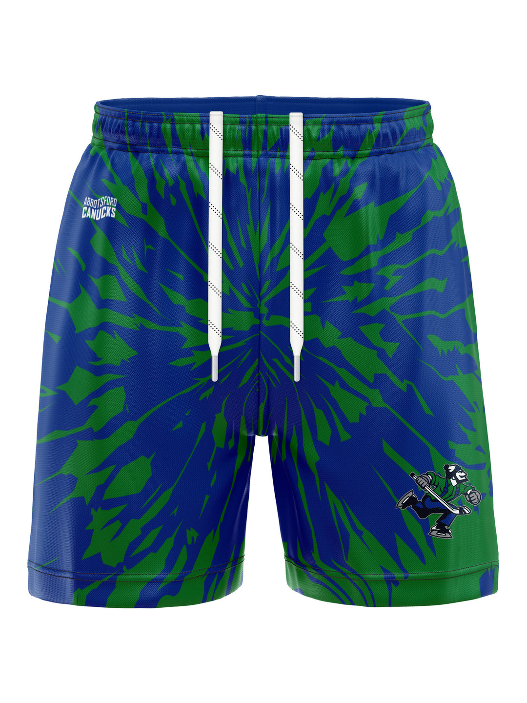 Bench Clearers Abbotsford Canucks Tie-Dye Hockey Shorts - 3D FRONT
