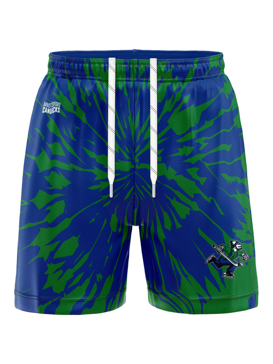 Bench Clearers Abbotsford Canucks Tie-Dye Hockey Shorts - 3D FRONT