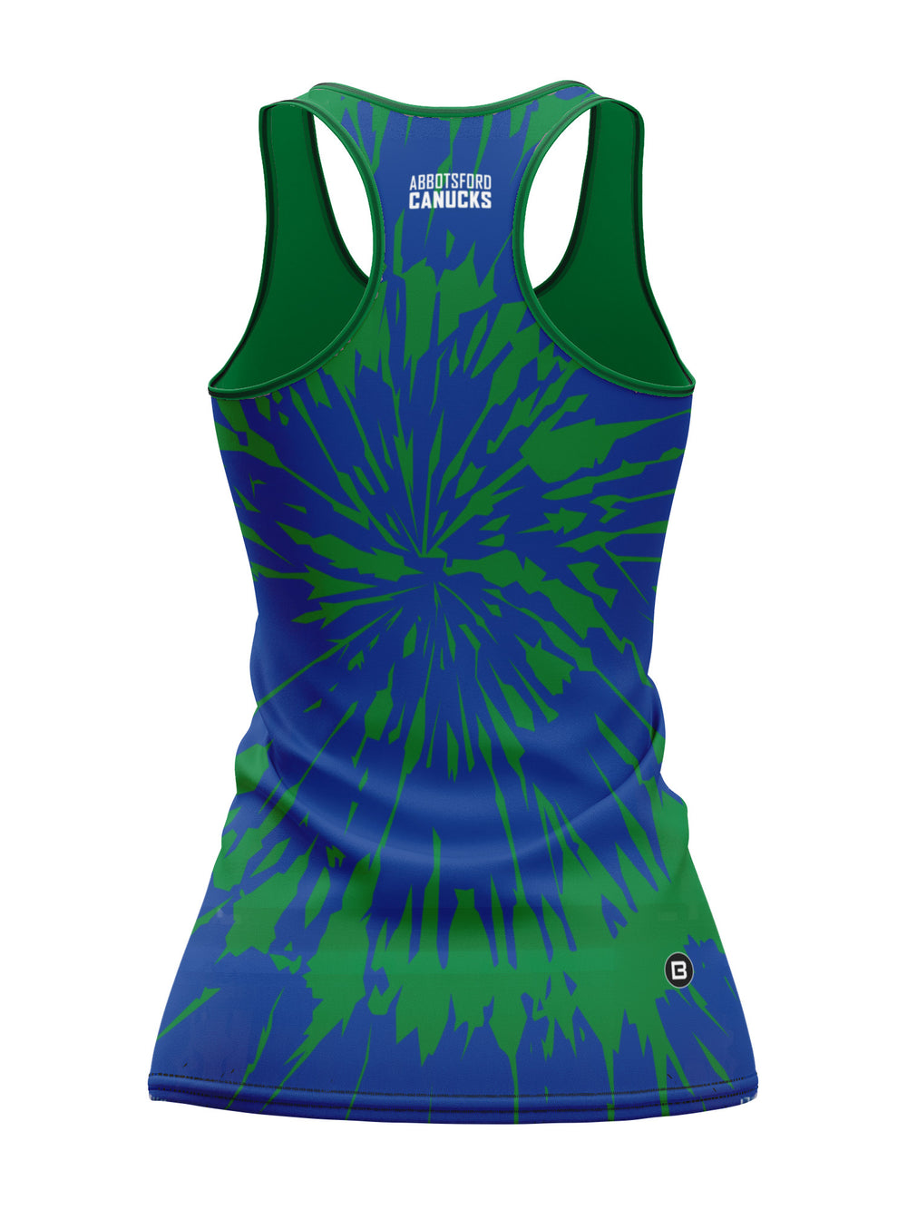 Bench Clearers Abbotsford Canucks Tie-Dye Women's Racerback Hockey Tank - 3D BACK