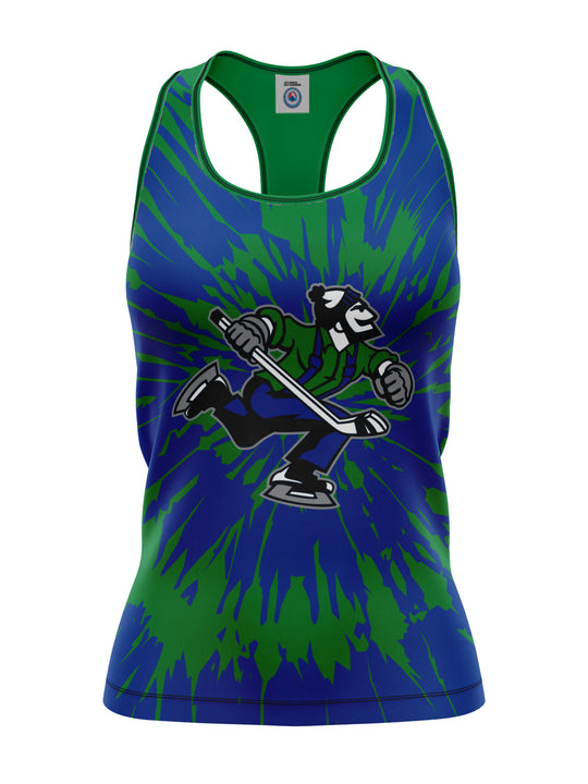 Bench Clearers Abbotsford Canucks Tie-Dye Women's Racerback Hockey Tank - 3D FRONT