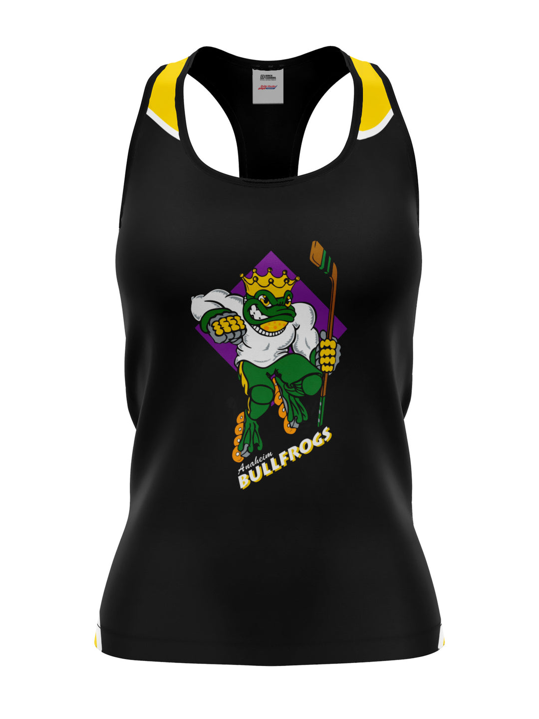Bench Clearers Anaheim Bullfrogs Women's Racerback Hockey Tank - 3D FRONT