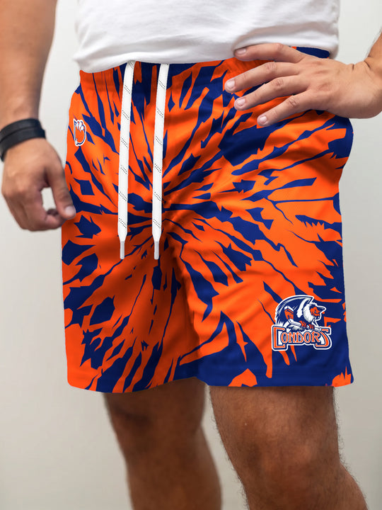 Model wearing the Bench Clearers Bakersfield Condors Tie-Dye Hockey Shorts - front view