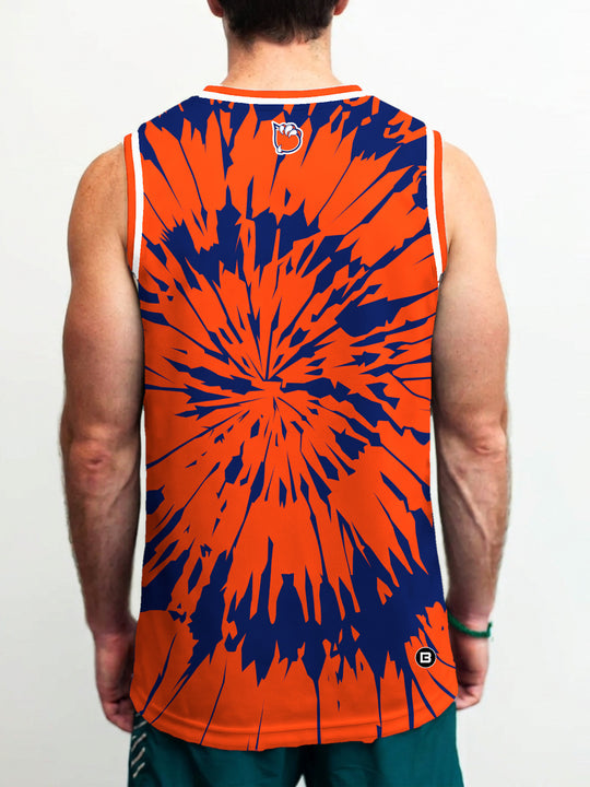 Model wearing the Bench Clearers Bakersfield Condors Tie-Dye Hockey Tank - back view