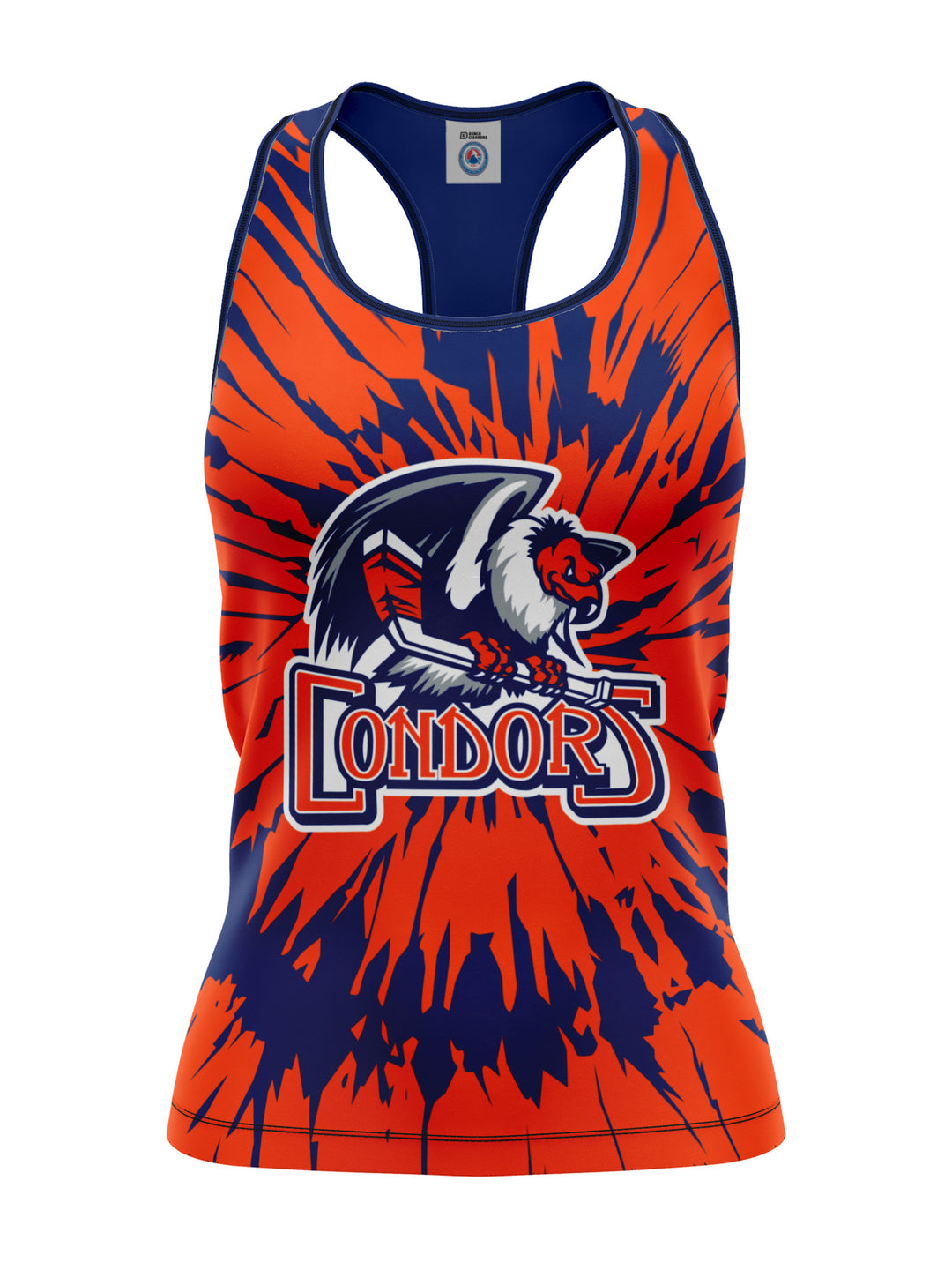 Bench Clearers Bakersfield Condors Tie-Dye Women's Racerback Hockey Tank - 3D FRONT