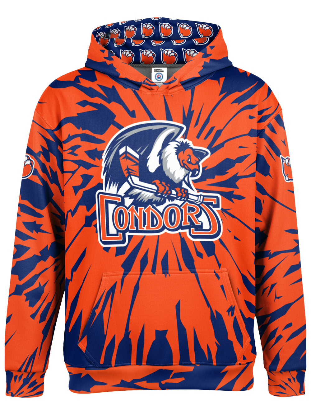 Bench Clearers Bakersfield Condors Tie-Dye Youth Hockey Hoodie - 3D FRONT