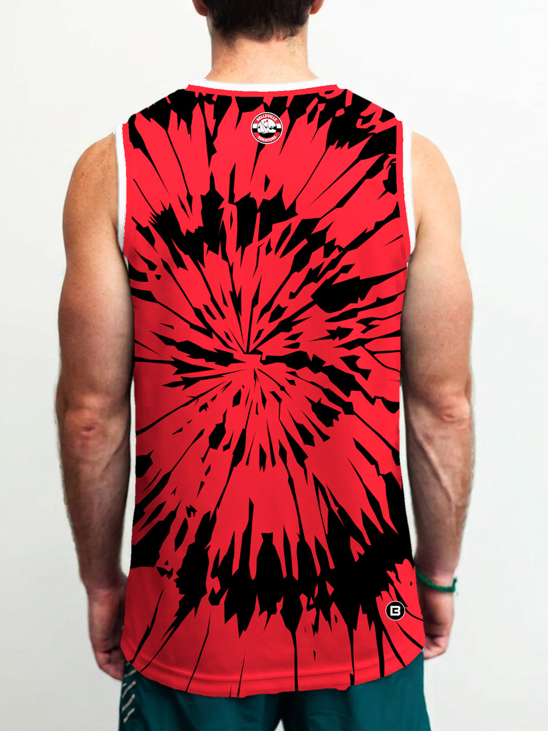 Model wearing the Bench Clearers Belleville Senators Tie-Dye Hockey Tank - back view