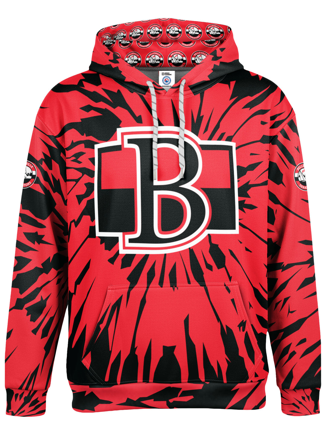 Bench Clearers Belleville Senators Tie-Dye Youth Hockey Hoodie - 3D FRONT