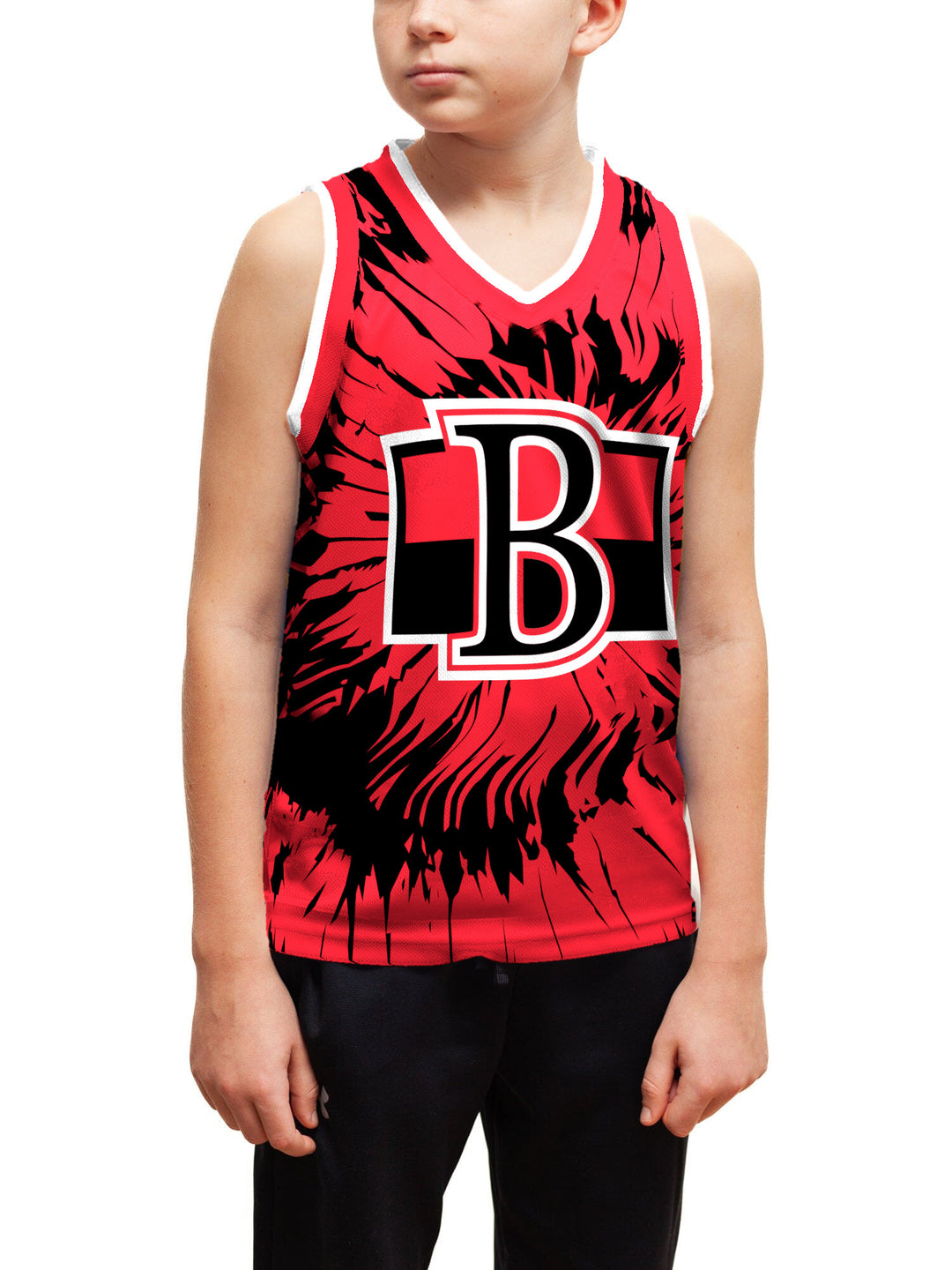 Youth model wearing the Bench Clearers Belleville Senators Tie-Dye Youth Hockey Tank - front view
