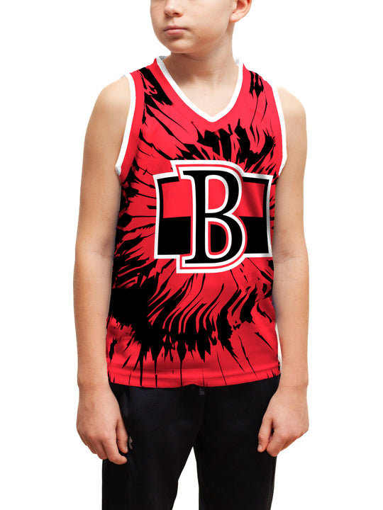 Youth model wearing the Bench Clearers Belleville Senators Tie-Dye Youth Hockey Tank - front view