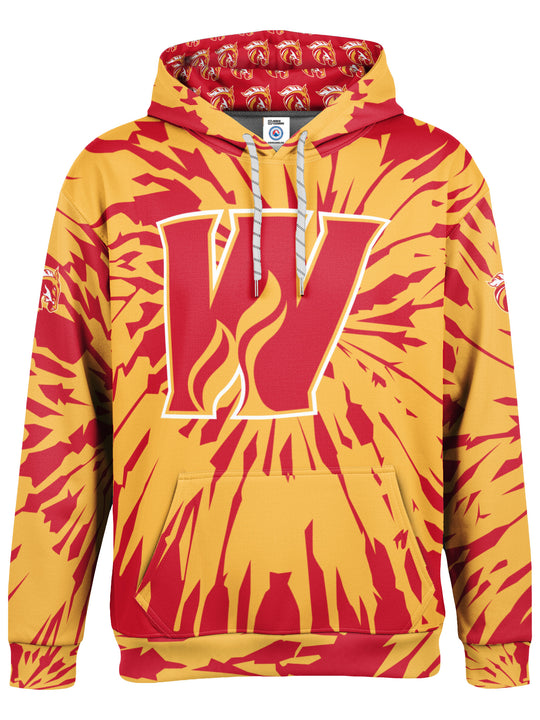 Bench Clearers Calgary Wranglers Tie-Dye Hockey Hoodie - 3D FRONT