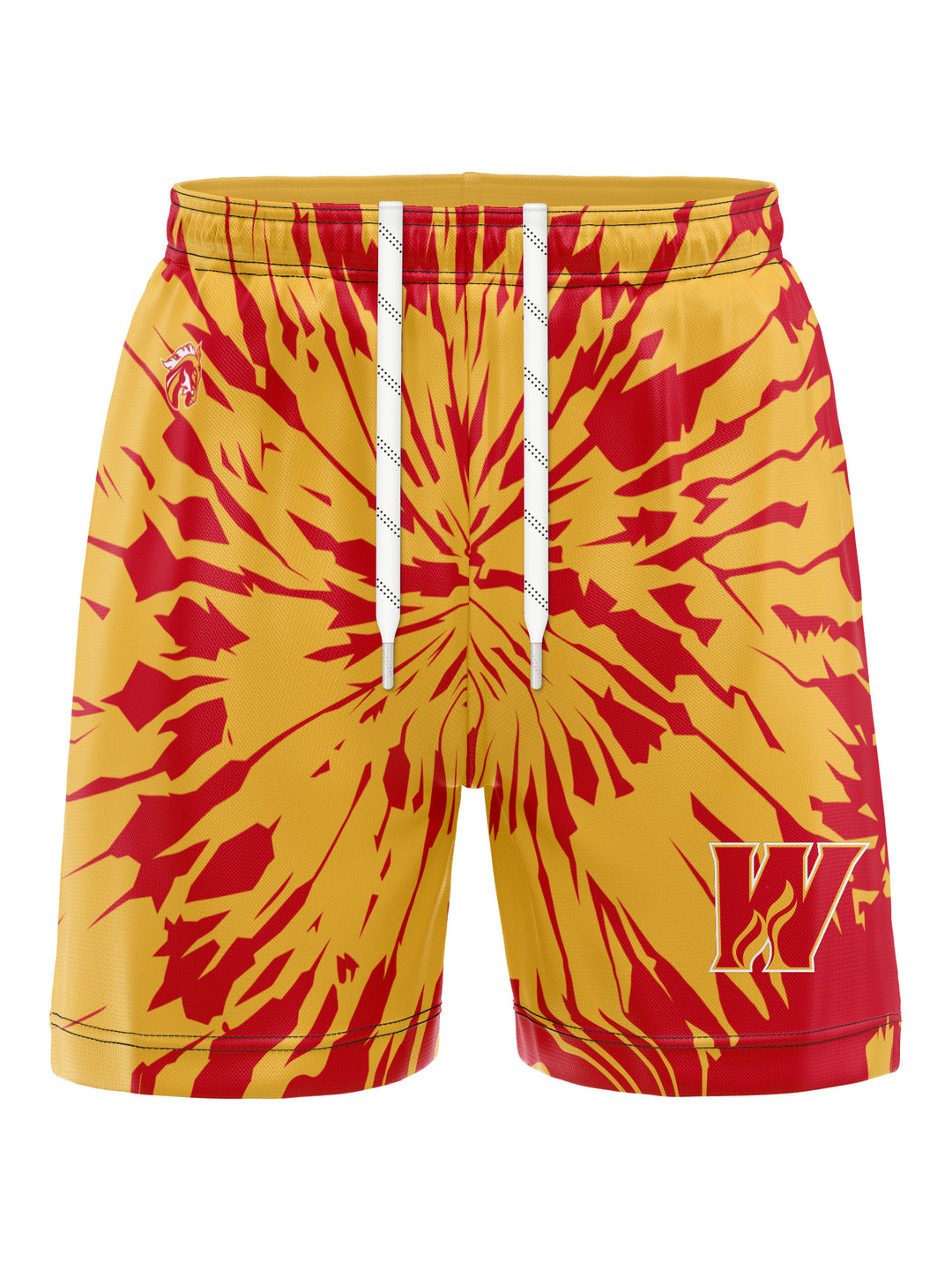 Bench Clearers Calgary Wranglers Tie-Dye Hockey Shorts - 3D FRONT