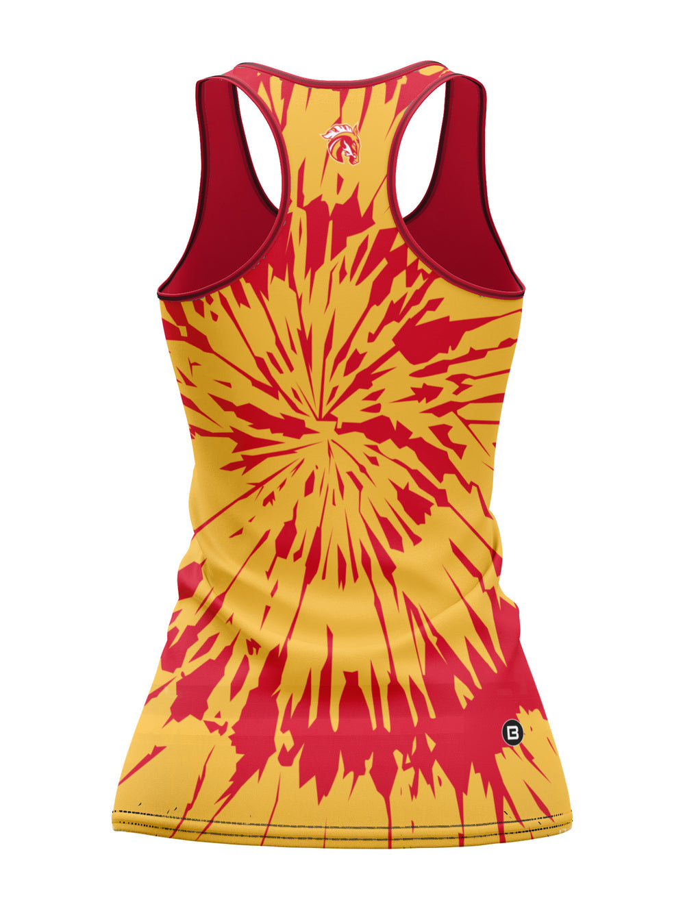 Bench Clearers Calgary Wranglers Tie-Dye Women's Racerback Hockey Tank - 3D BACK
