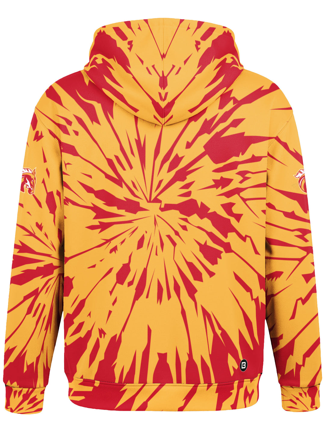 Bench Clearers Calgary Wranglers Tie-Dye Youth Hockey Hoodie - 3D BACK