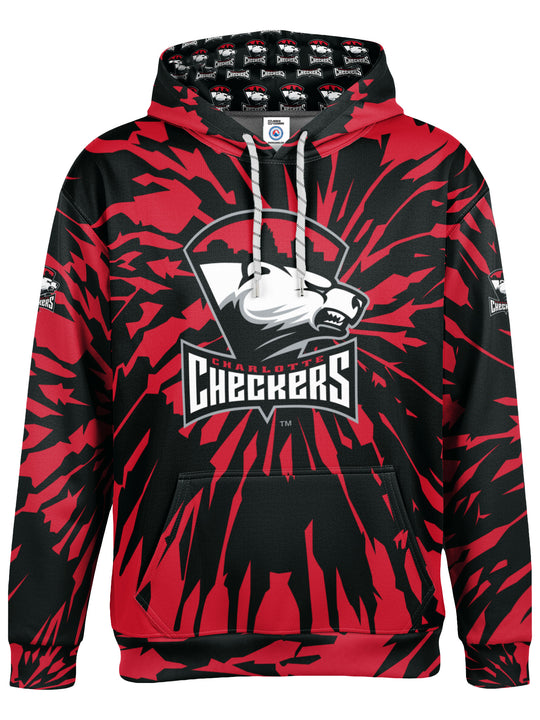 Bench Clearers Charlotte Checkers Tie-Dye Hockey Hoodie - 3D FRONT