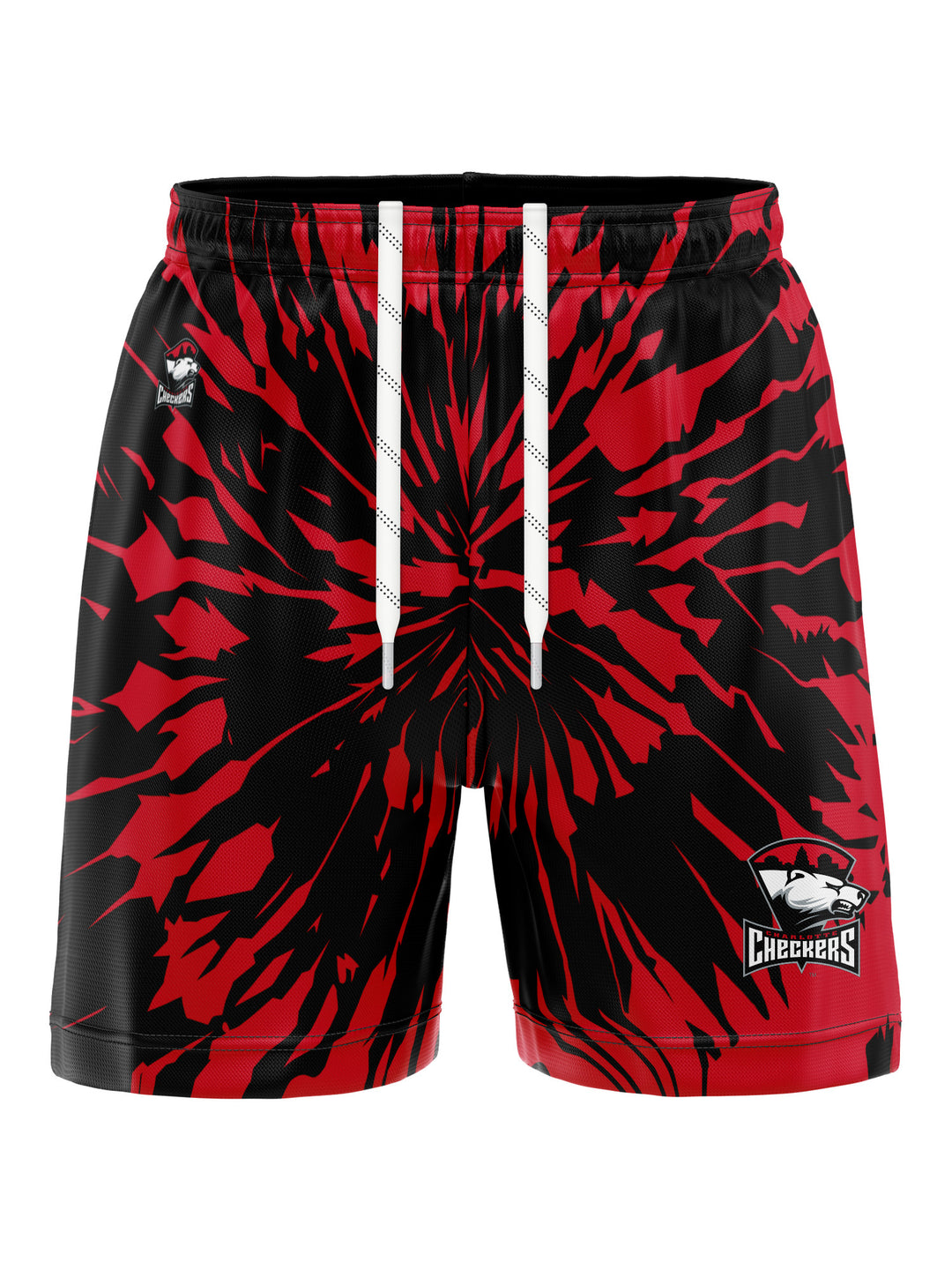 Bench Clearers Charlotte Checkers Tie-Dye Hockey Shorts - 3D FRONT