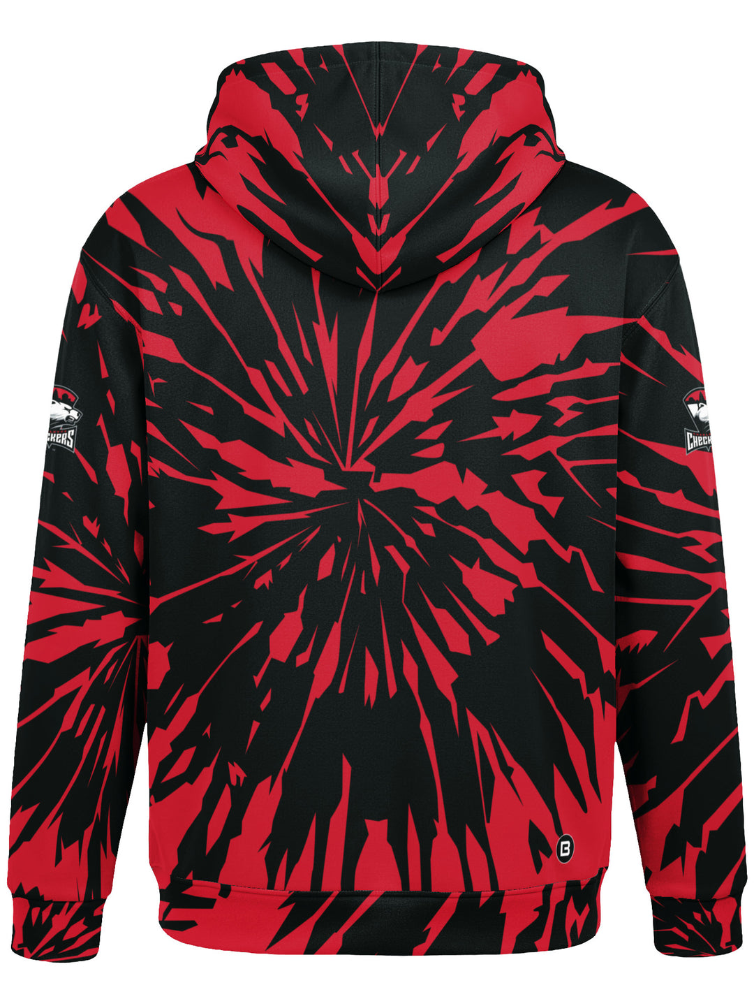 Bench Clearers Charlotte Checkers Tie-Dye Youth Hockey Hoodie - 3D BACK