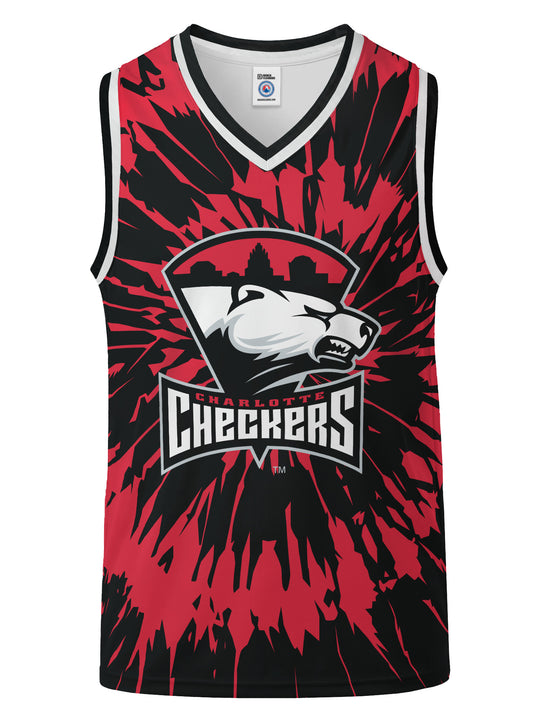 Bench Clearers Charlotte Checkers Tie-Dye Youth Hockey Tank - 3D FRONT