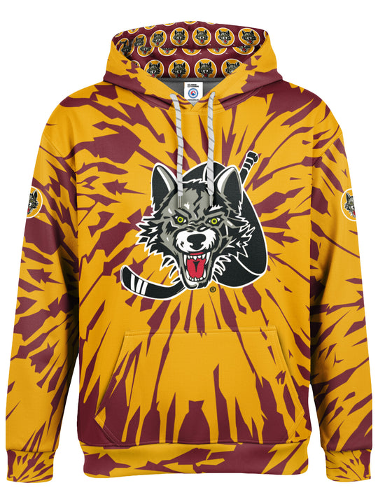 Bench Clearers Chicago Wolves Tie-Dye Hockey Hoodie - 3D FRONT