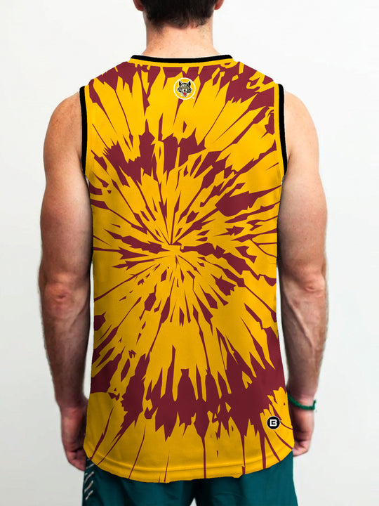 Model wearing the Bench Clearers Chicago Wolves Tie-Dye Hockey Tank - back view