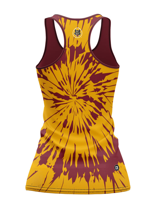 Bench Clearers Chicago Wolves Tie-Dye Women's Racerback Hockey Tank - 3D BACK