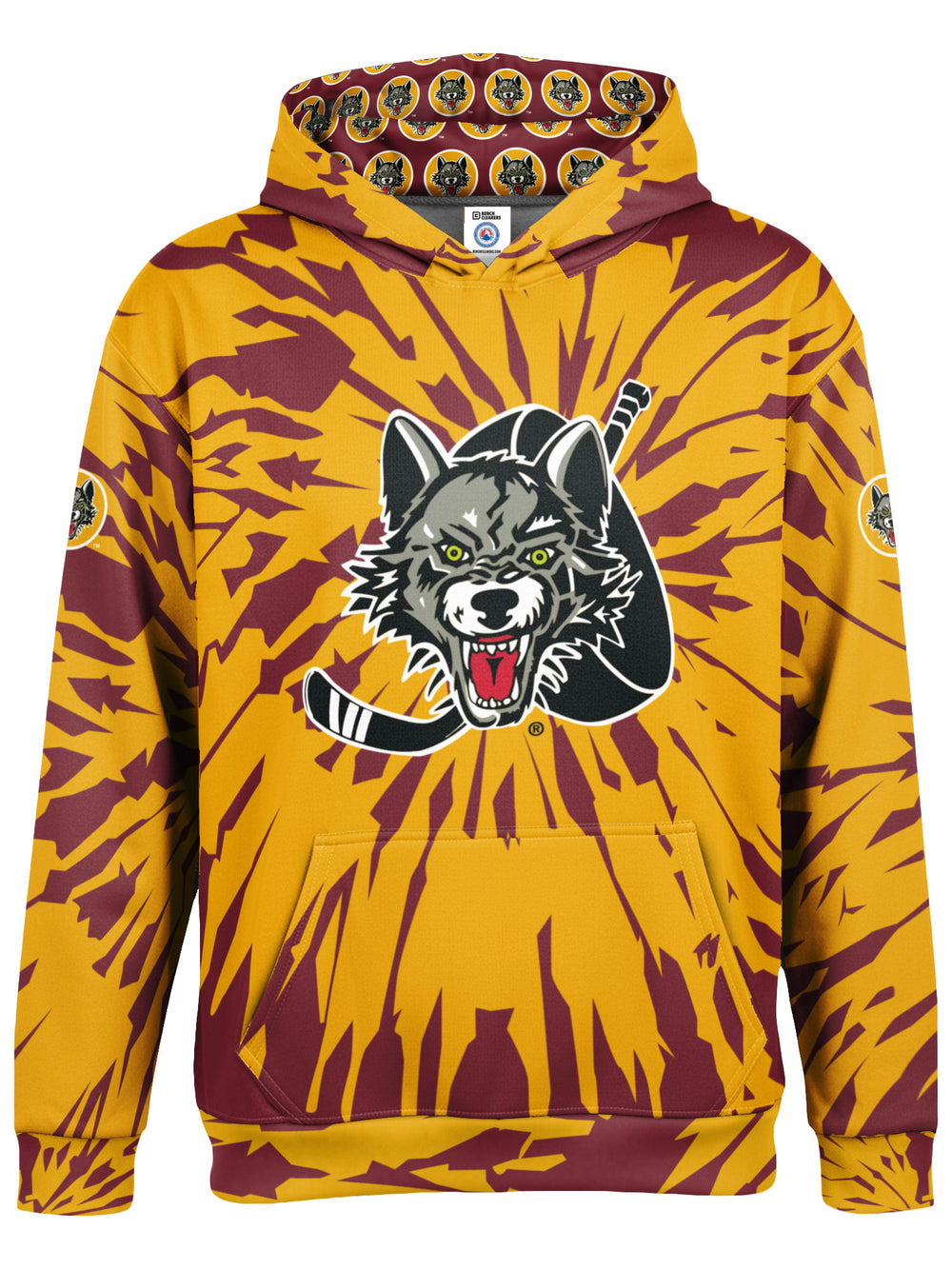 Bench Clearers Chicago Wolves Tie-Dye Youth Hockey Hoodie - 3D FRONT