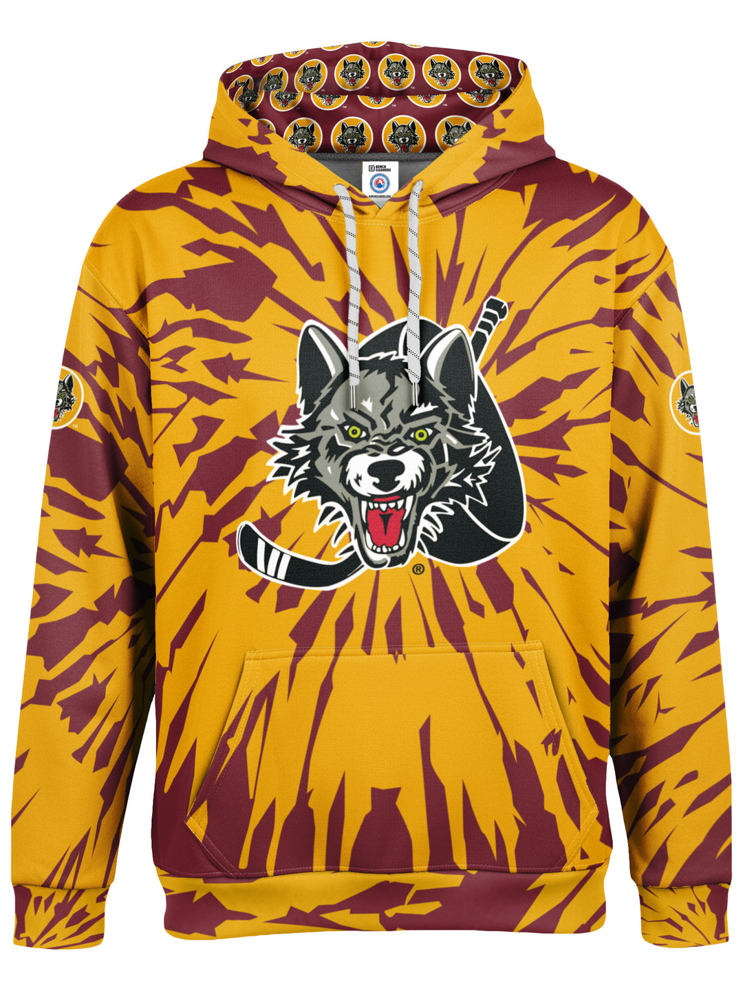 Bench Clearers Chicago Wolves Tie-Dye Youth Hockey Hoodie - 3D FRONT
