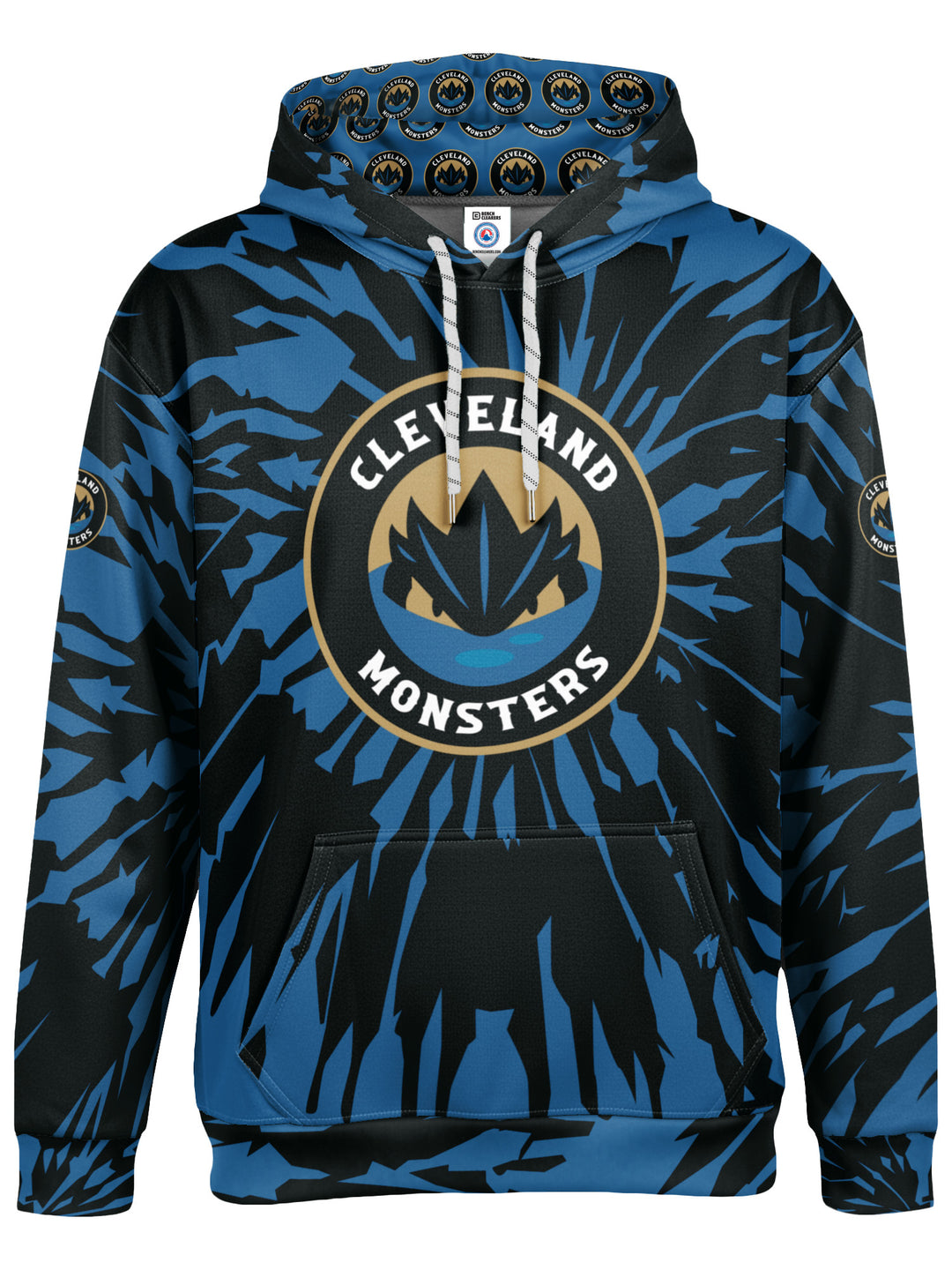 Bench Clearers Cleveland Monsters Tie-Dye Hockey Hoodie - 3D FRONT