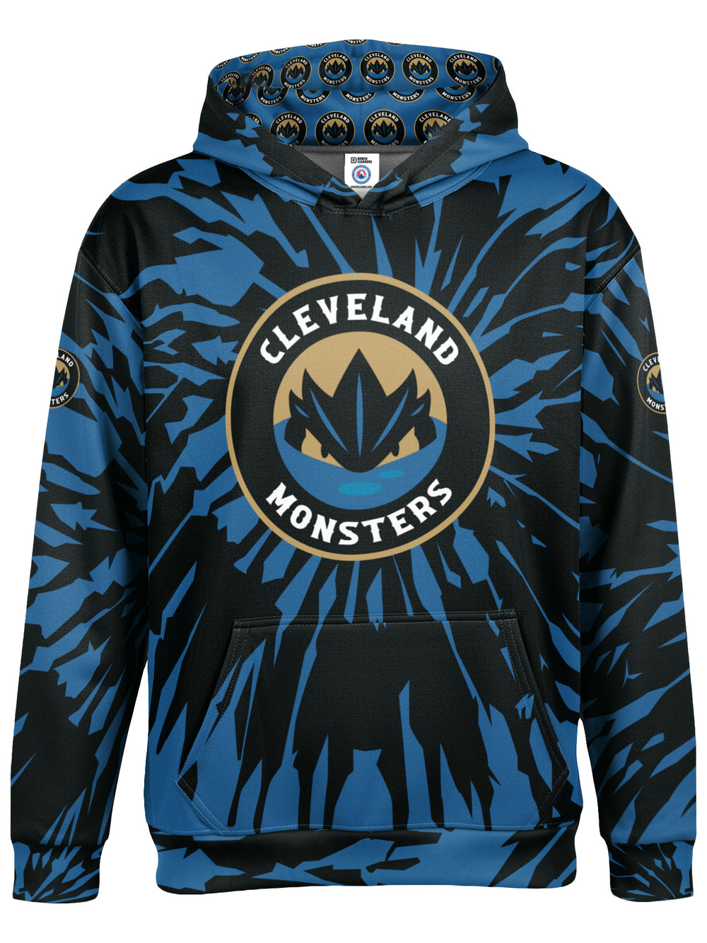 Bench Clearers Cleveland Monsters Tie-Dye Youth Hockey Hoodie - 3D FRONT