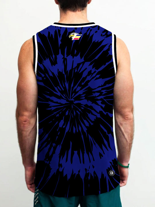 Model wearing the Bench Clearers Colorado Eagles Tie-Dye Hockey Tank - back view