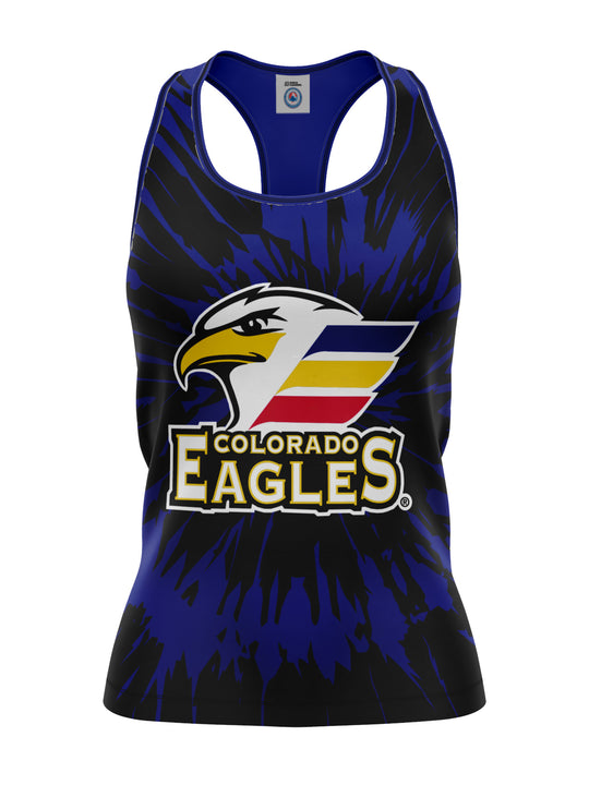 Bench Clearers Colorado Eagles Tie-Dye Women's Racerback Hockey Tank - 3D FRONT