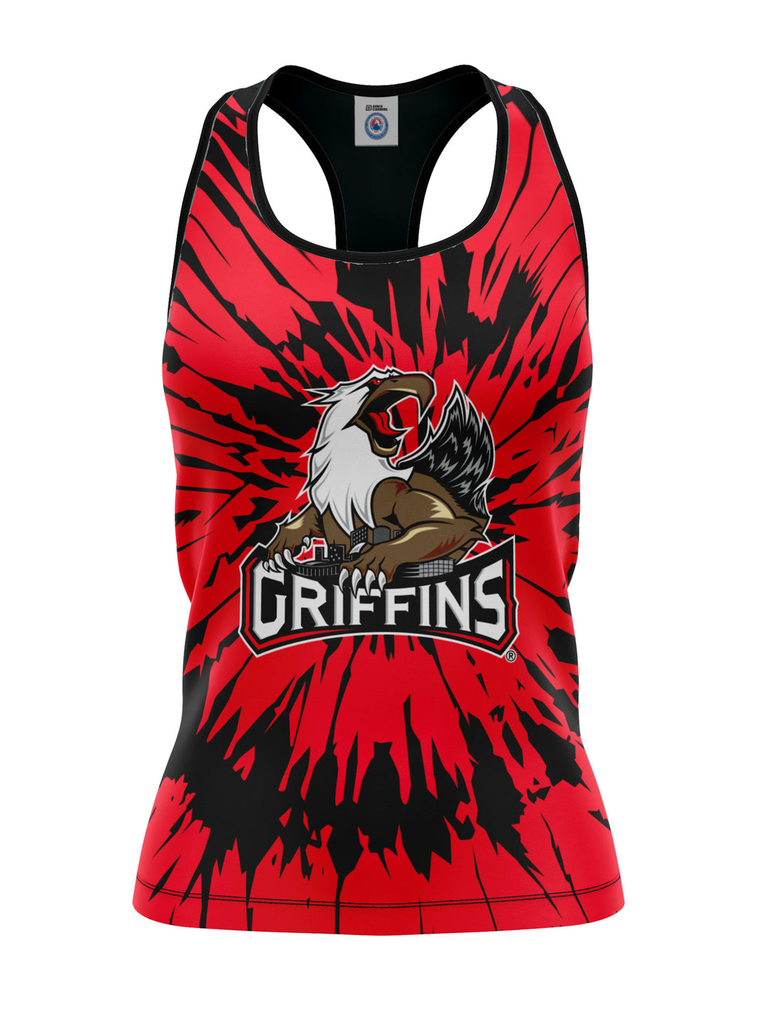 Bench Clearers Grand Rapids Griffins Tie-Dye Women's Racerback Hockey Tank - 3D FRONT